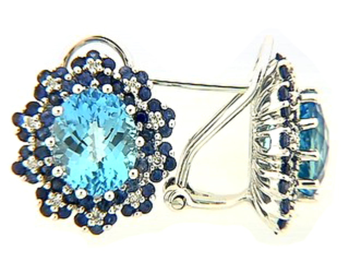 CHB BLUE TOPAZ, SAPPHIRE & DIAMOND EARRING, 18KW (R/H)