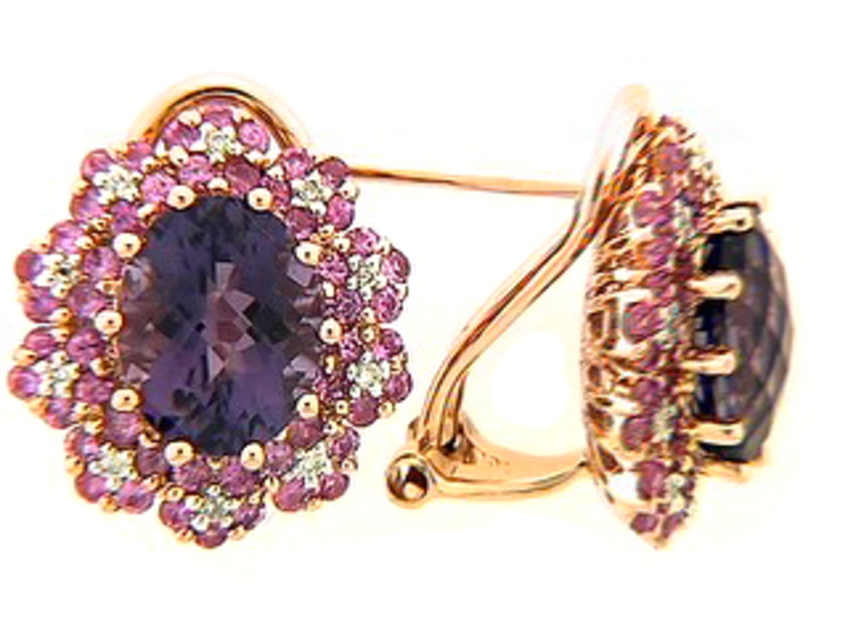 CHB AMETHYST, PINK SAPPHIRE & DIAMOND EARRING, 18KR (H)