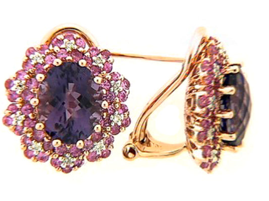 CHB AMETHYST, PINK SAPPHIRE & DIAMOND EARRING, 18KR (H)