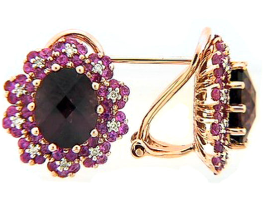 CHB GARNET, PINK SAPPHIRE & DIAMOND EARRING, 18KR (N/H)