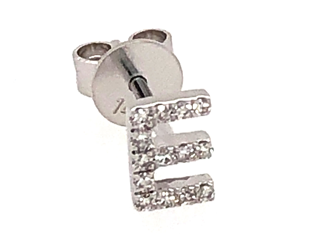 DIAMOND LETTER E SINGLE STUD EARRING, 14KW (N)
