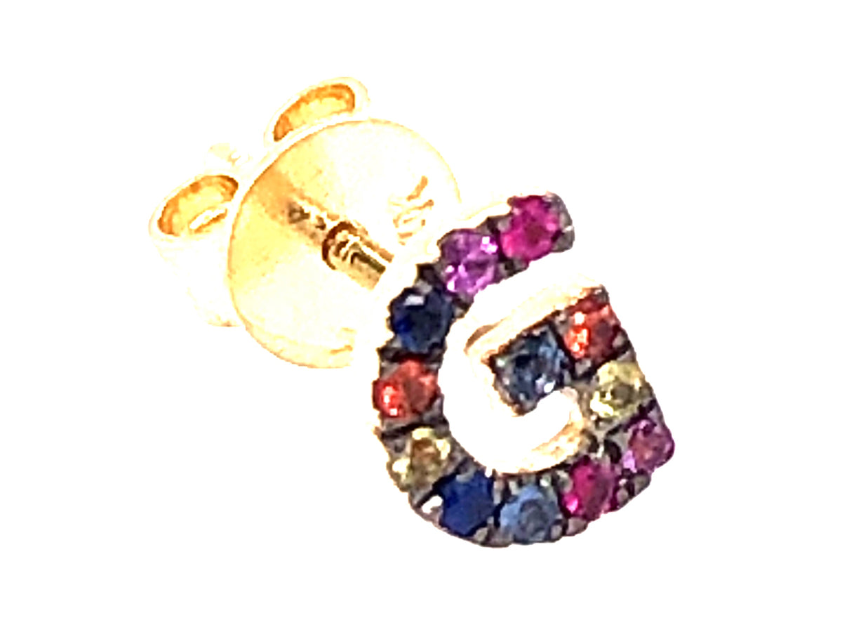 RAINBOW SAPPHIRE LETTER G SINGLE STUD EARRING, 14KY (H/U)