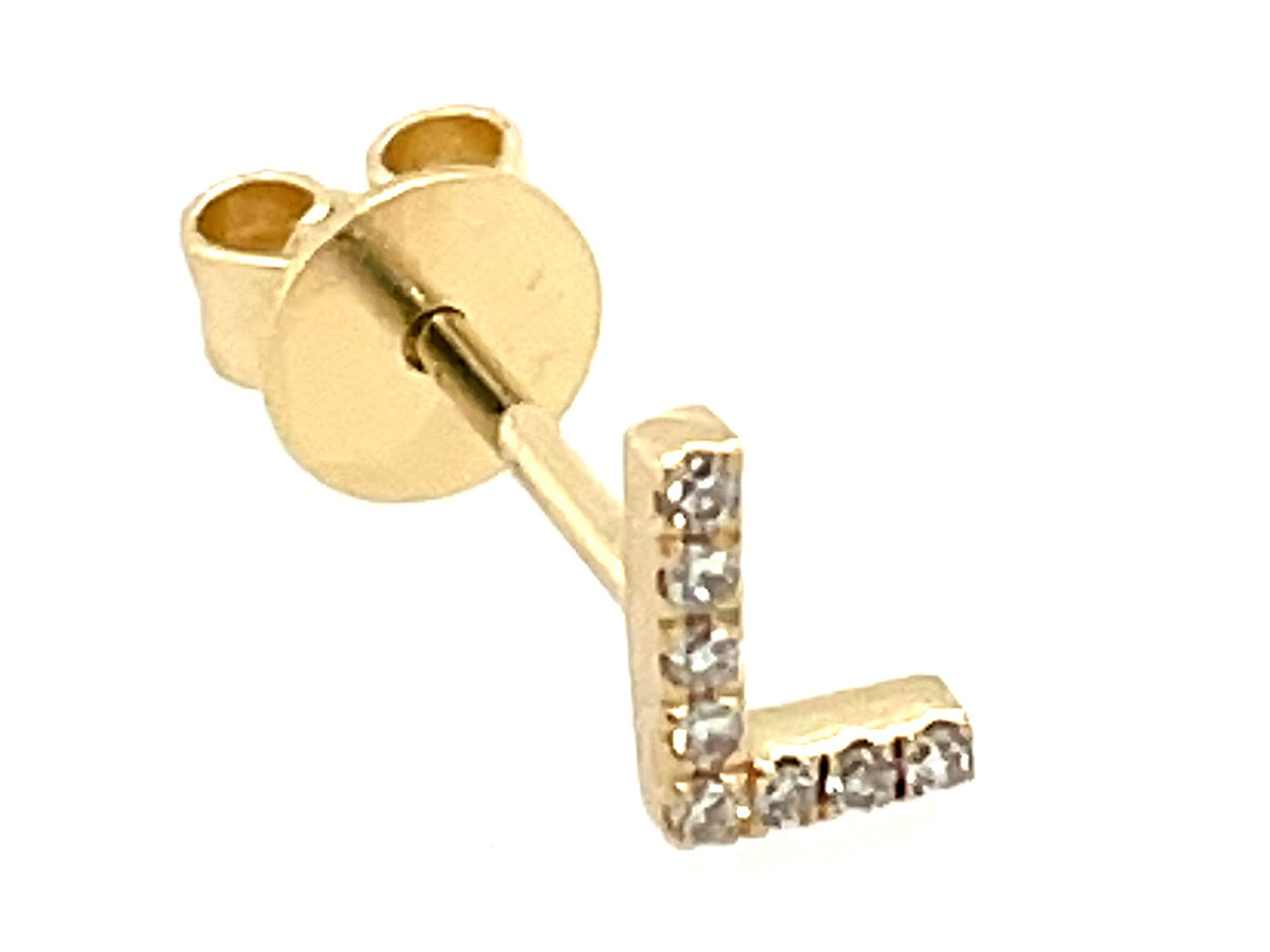 DIAMOND LETTER L SINGLE STUD EARRING, 14KY (N)