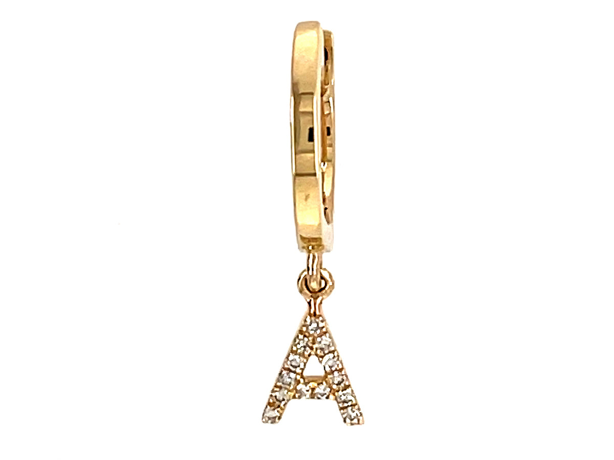 DIAMOND LETTER A SINGLE DANGLE EARRING, 14KY (N)