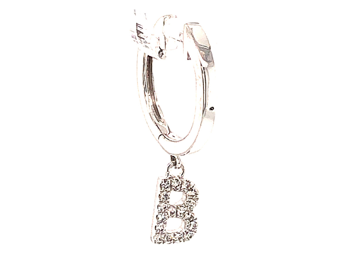 DIAMOND LETTER B SINGLE DANGLE EARRING, 14KW (N)