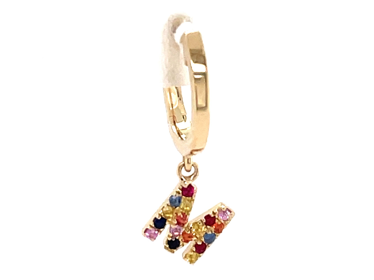 RAINBOW SAPPHIRE LETTER M SINGLE DANGLE EARRING