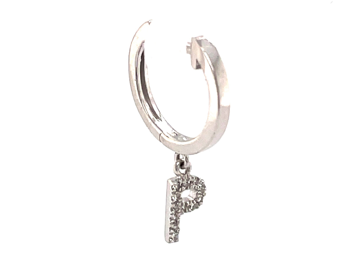 DIAMOND LETTER P SINGLE DANGLE EARRING