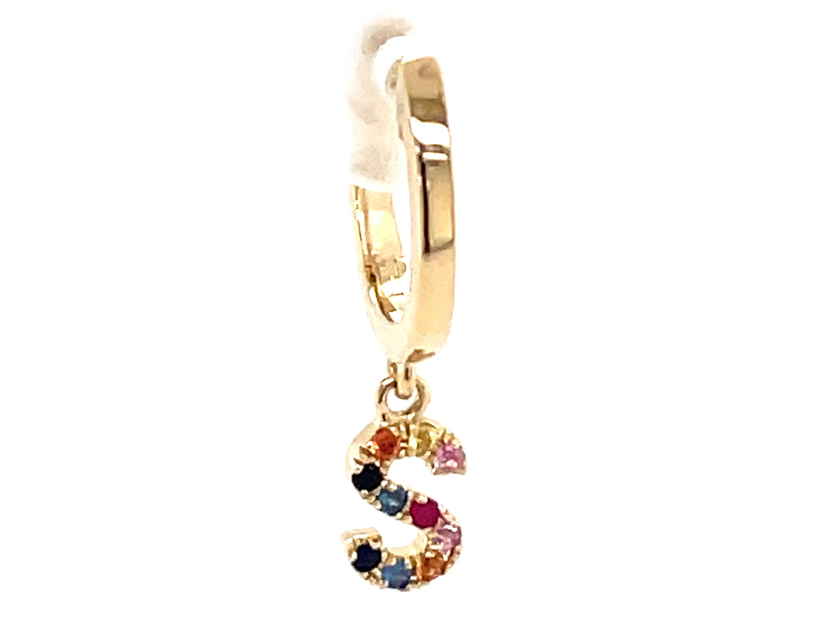 RAINBOW SAPPHIRE LETTER S SINGLE DANGLE EARRING