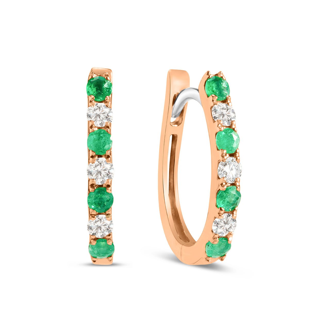 Emerald & Diamond Alternating Oval Huggie Hoop Earring