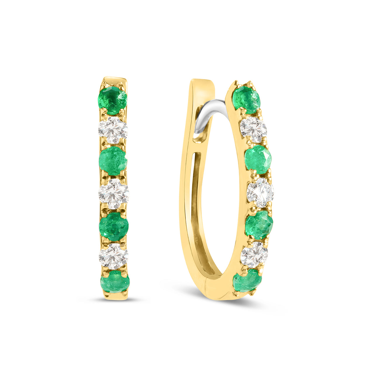 Emerald & Diamond Alternating Oval Huggie Hoop Earring