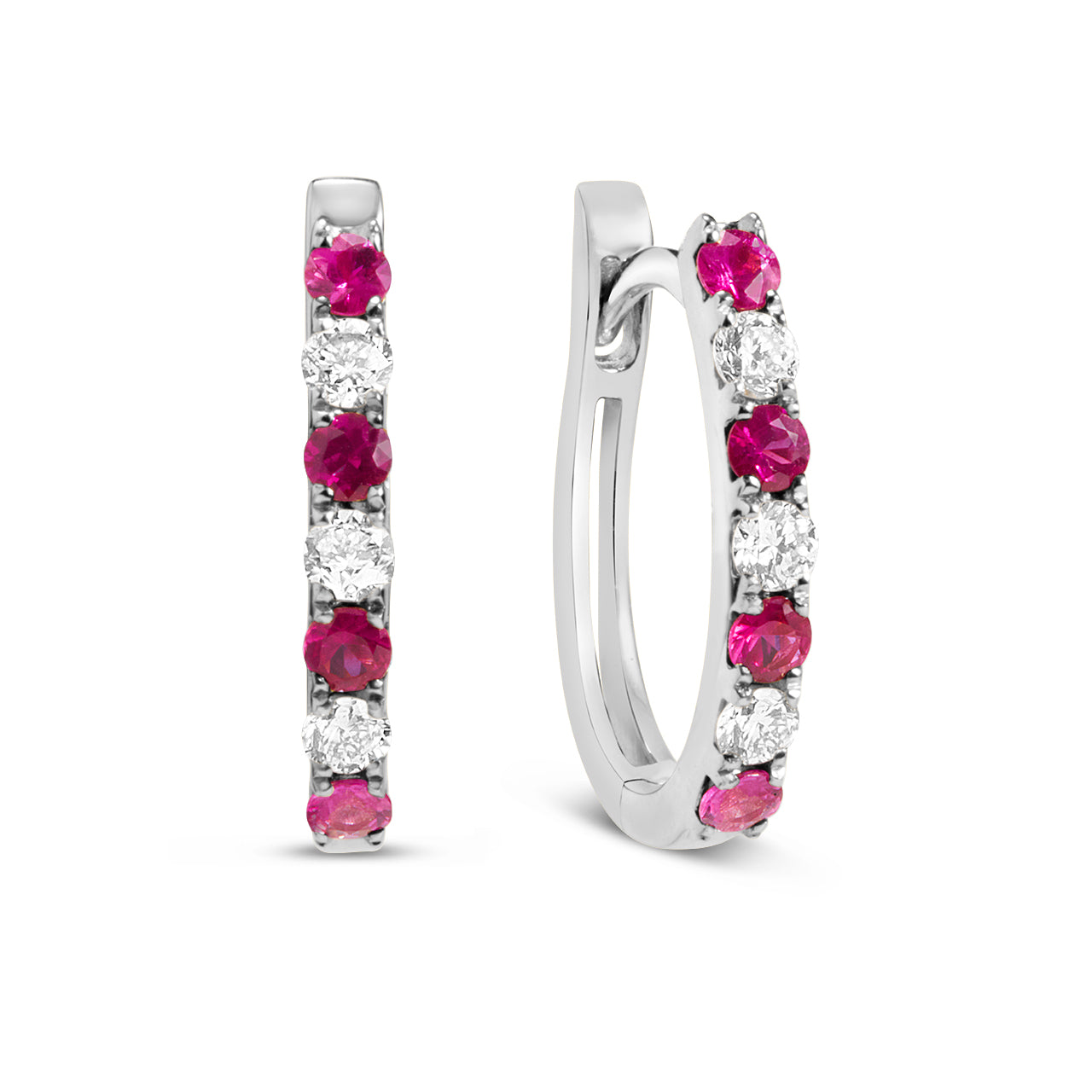 Ruby & Diamond Alternating Oval Huggie Hoop Earring