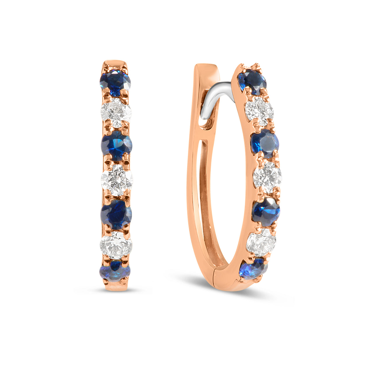 Sapphire & Diamond Alternating Oval Huggie Hoop Earring