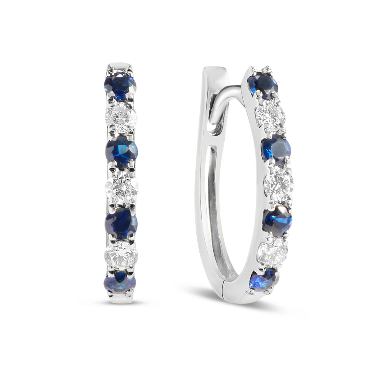 Sapphire & Diamond Alternating Oval Huggie Hoop Earring