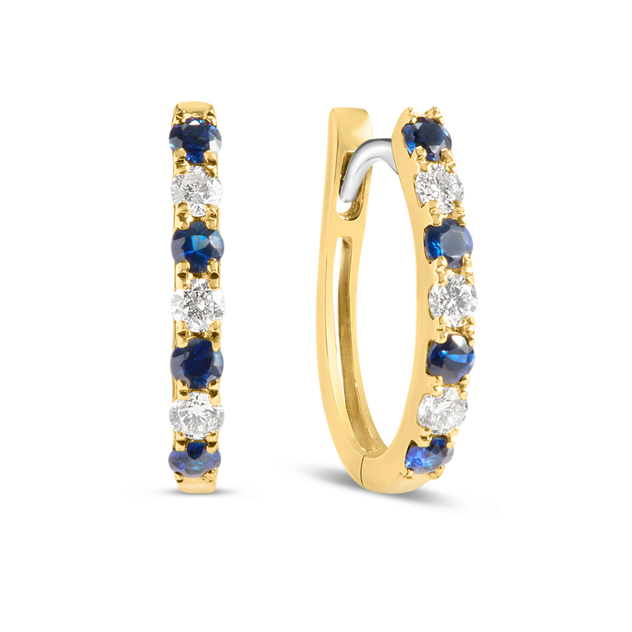 Sapphire & Diamond Alternating Oval Huggie Hoop Earring