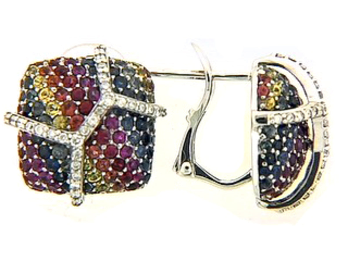RAINBOW SAPPHIRE & DIAMOND EARRING, 18KW (H/U), C=3.20