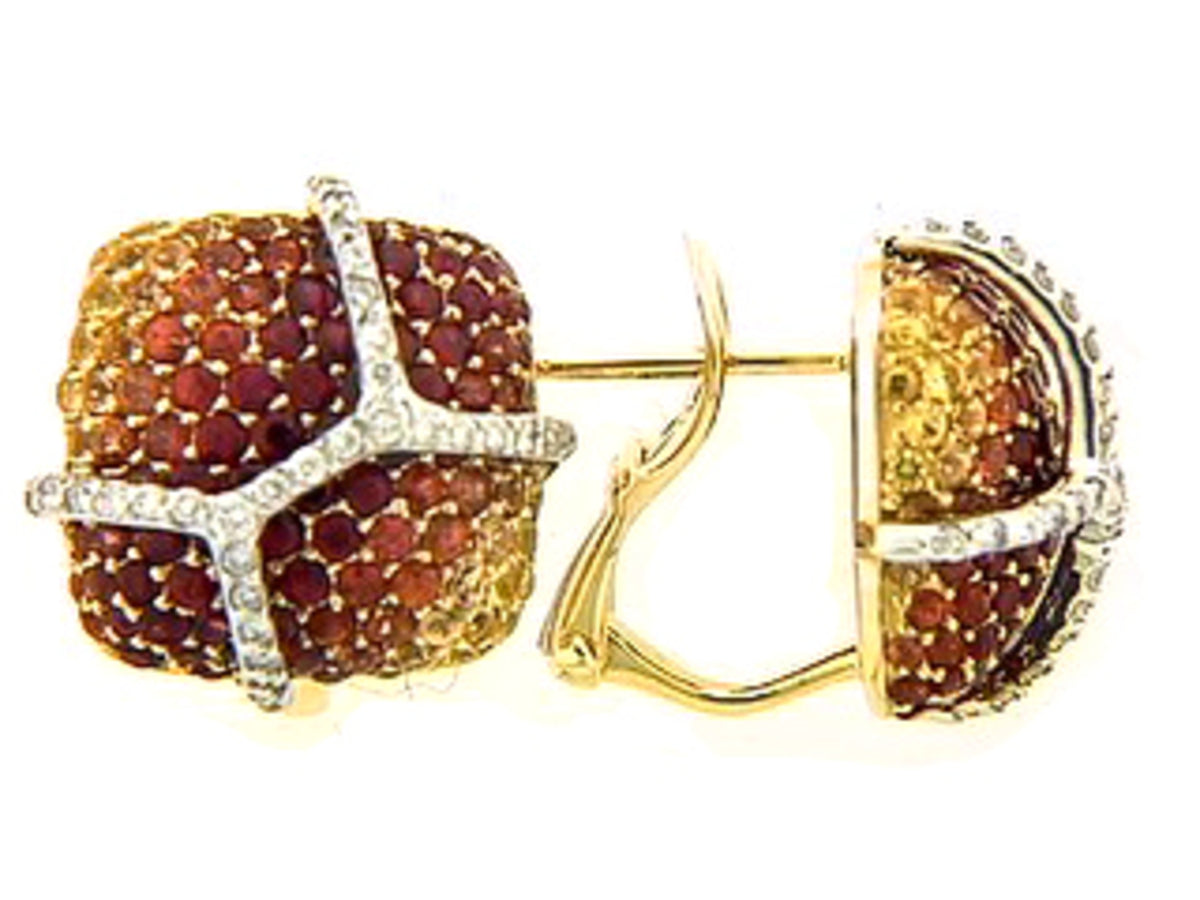 ORANGE SAPPHIRE & DIAMOND EARRING, 18KT (H/U)