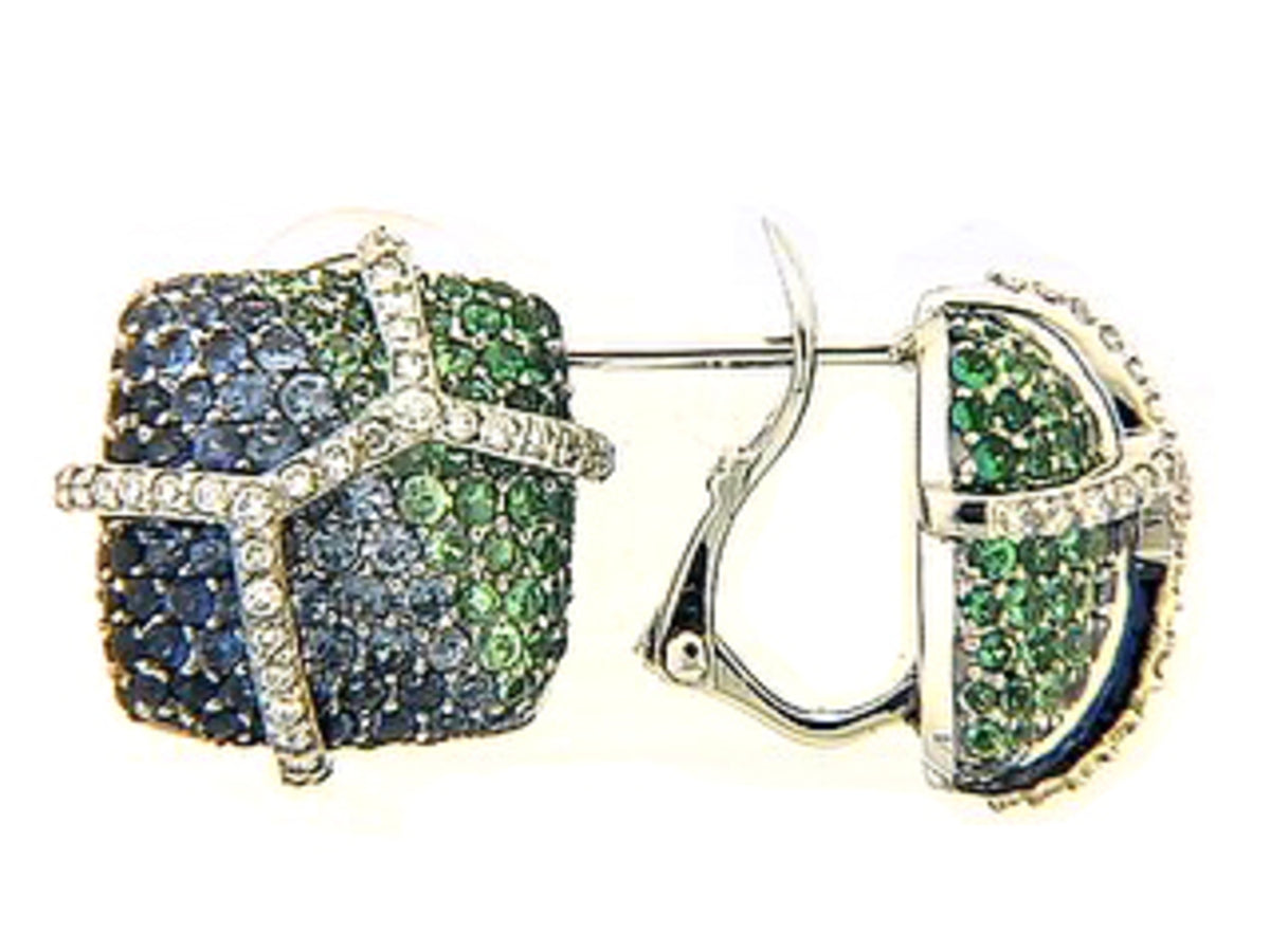 SAPPHIRE, TSAVORITE & DIAMOND EARRING, 18KW (H), C=3.20