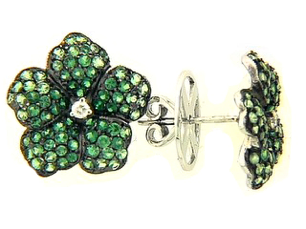TSAVORITE & DIAMOND EARRING, 18KW (N)