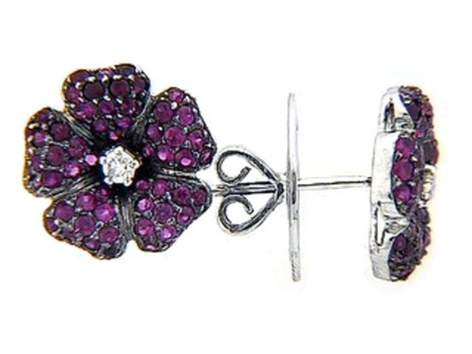 RUBY & DIAMOND EARRING, 18KW (H)