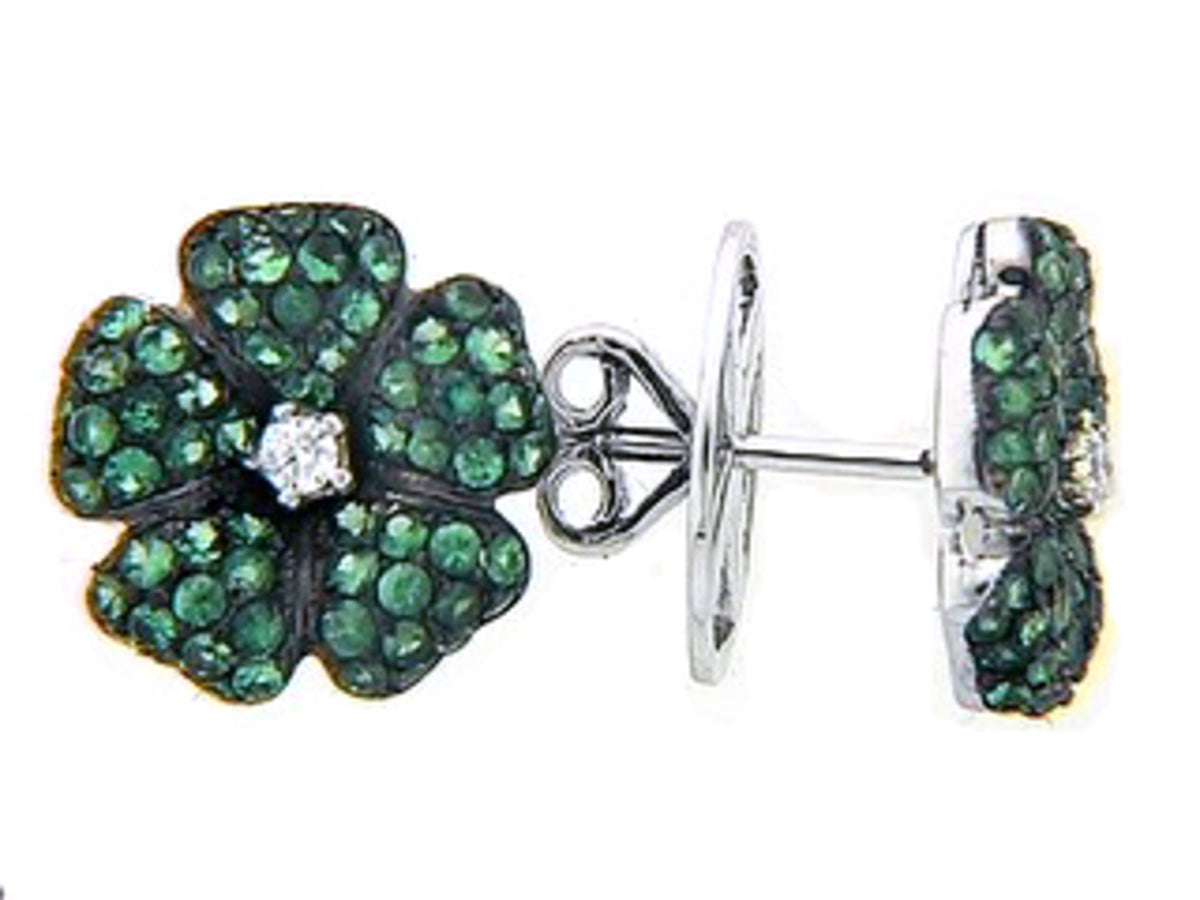 TSAVORITE & DIAMOND EARRING, 18KW (N)