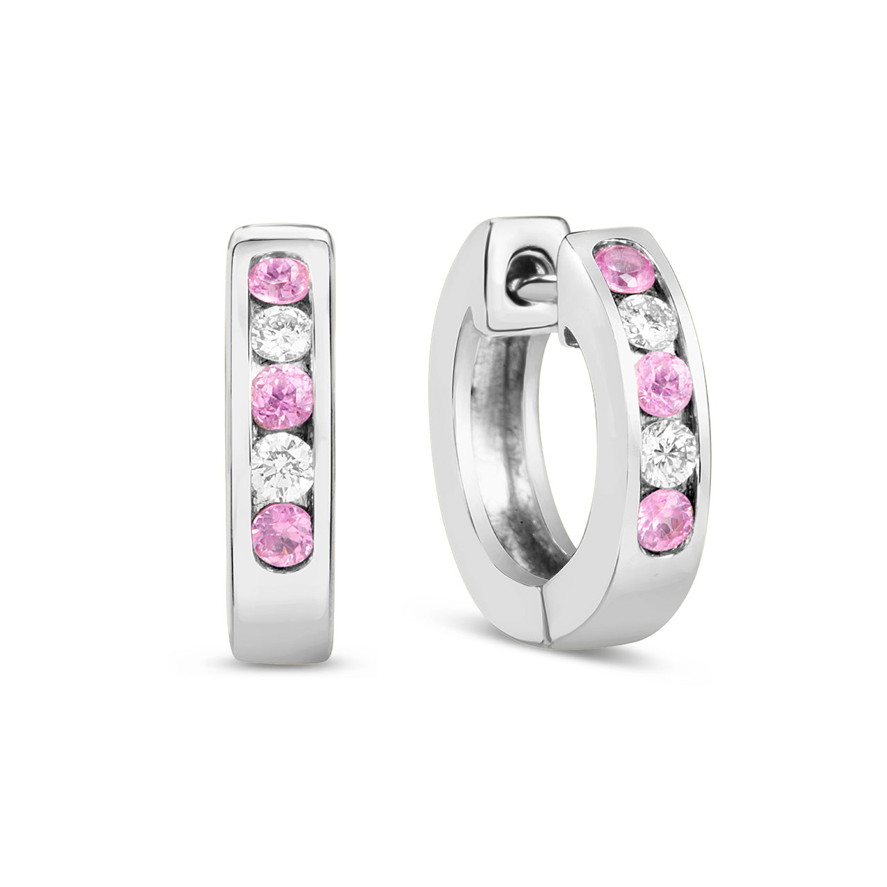 Pink Sapphire & Diamond Channel Earrings
