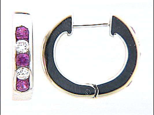 Pink Sapphire Diamond Earring, 14kw (H)