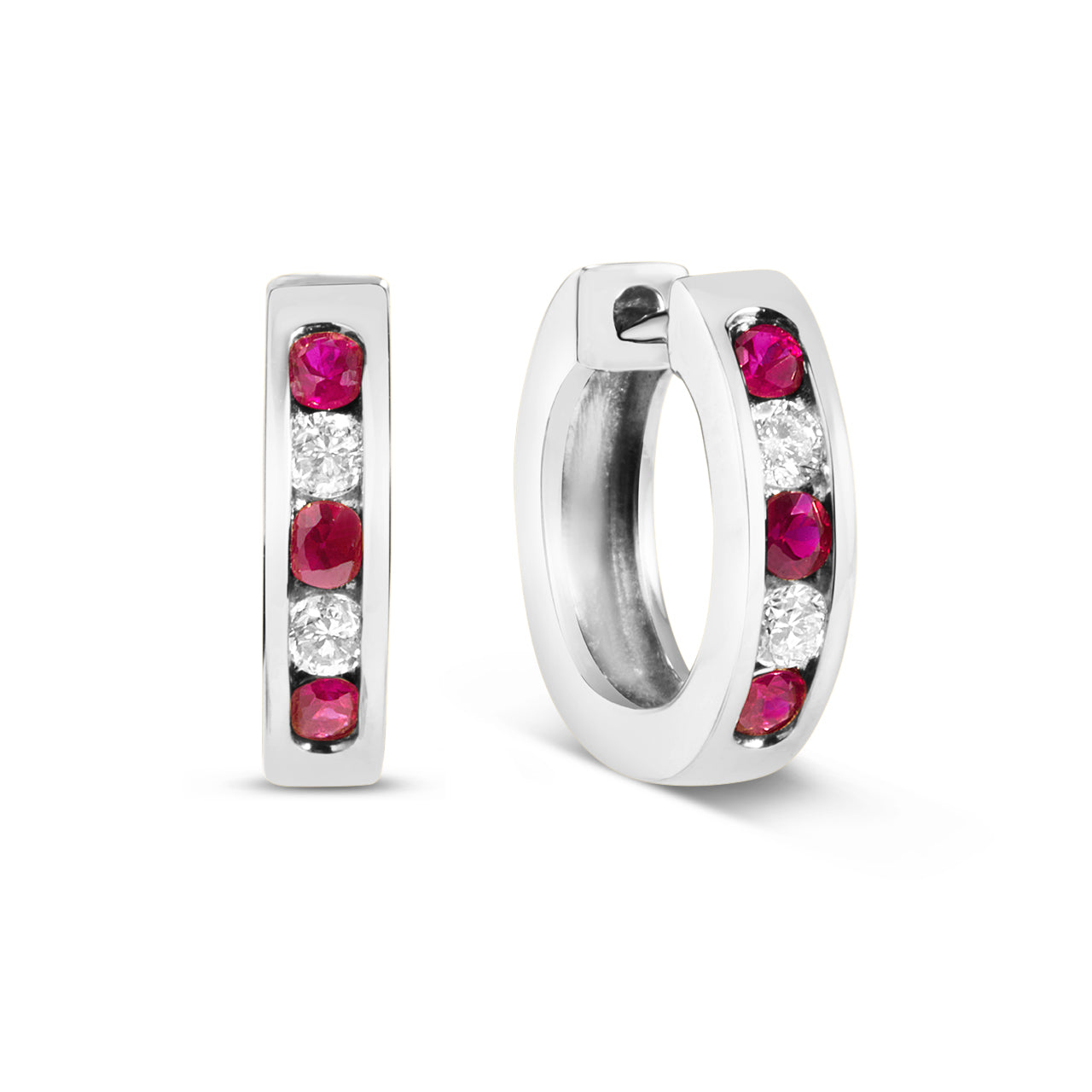Ruby & Diamond Channel Huggie Earrings