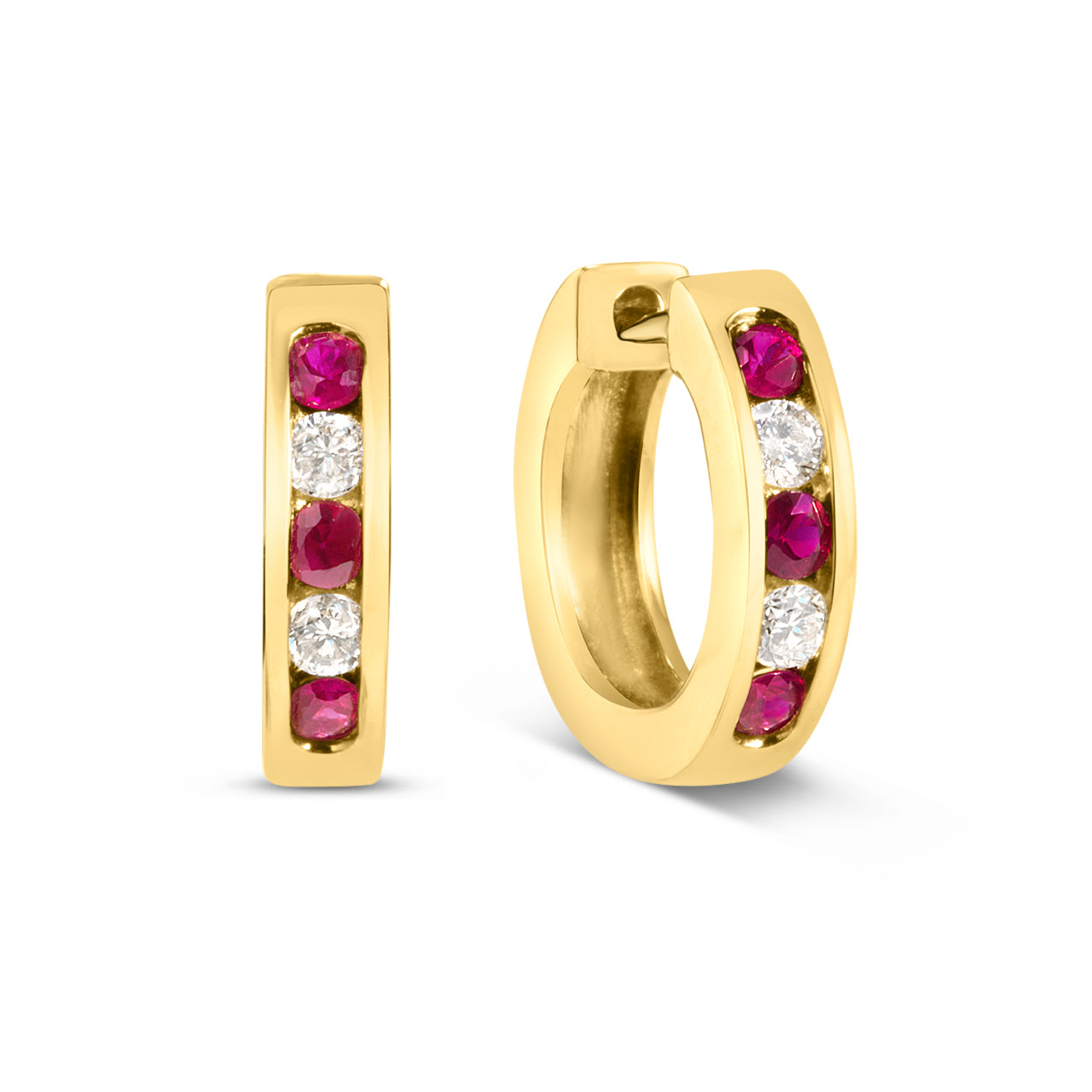 Ruby & Diamond Channel Huggie Earrings