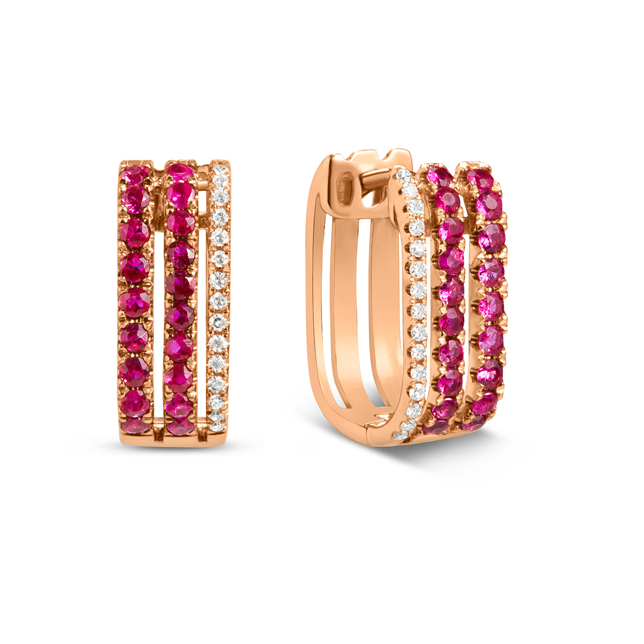Ruby & Diamond 3 Bar Huggie Earring