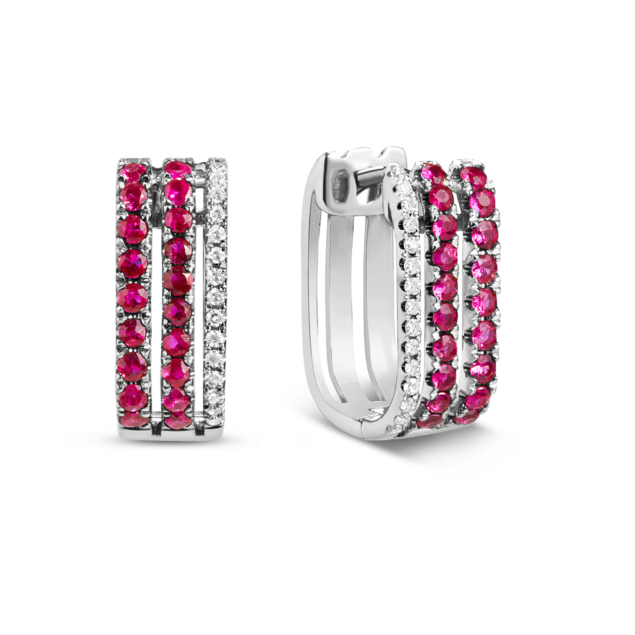 Ruby & Diamond 3 Bar Huggie Earring