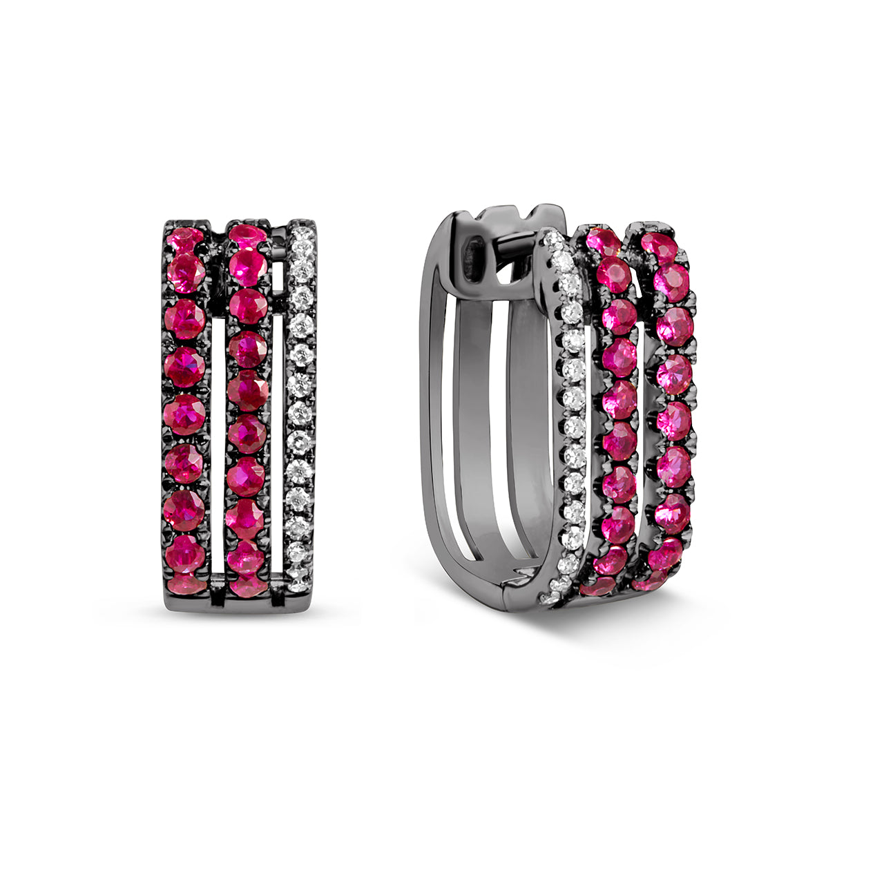 Ruby & Diamond 3 Bar Huggie Earring