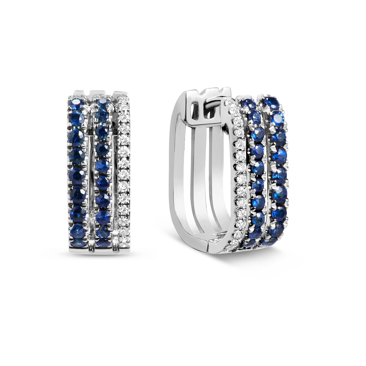 Sapphire & Diamond 3 Bar Huggie Earring
