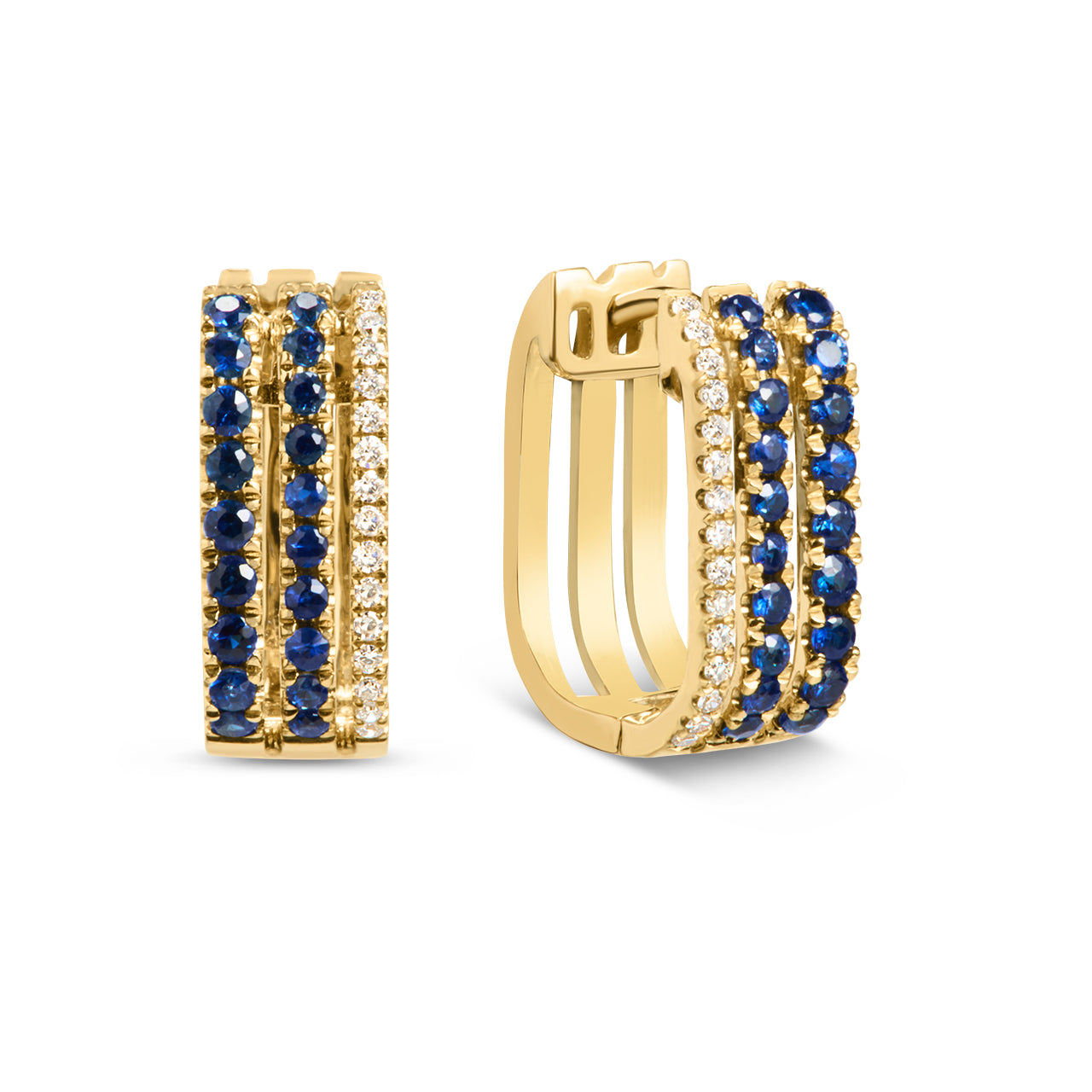 Sapphire & Diamond 3 Bar Huggie Earring