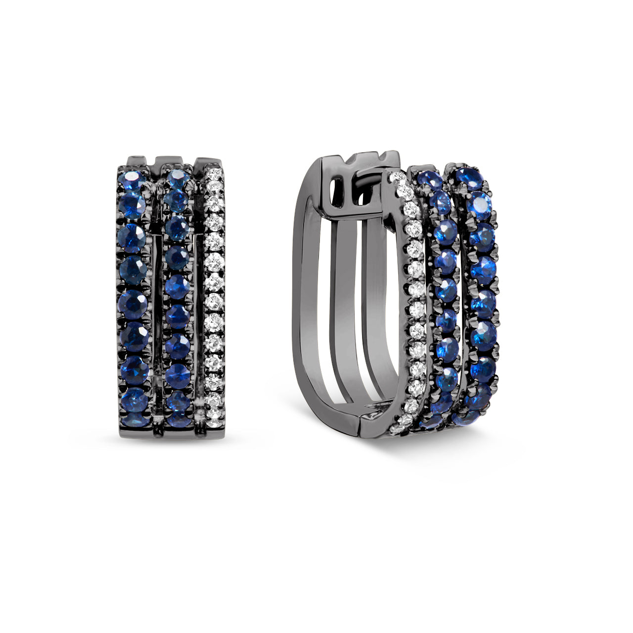 Sapphire & Diamond 3 Bar Huggie Earring