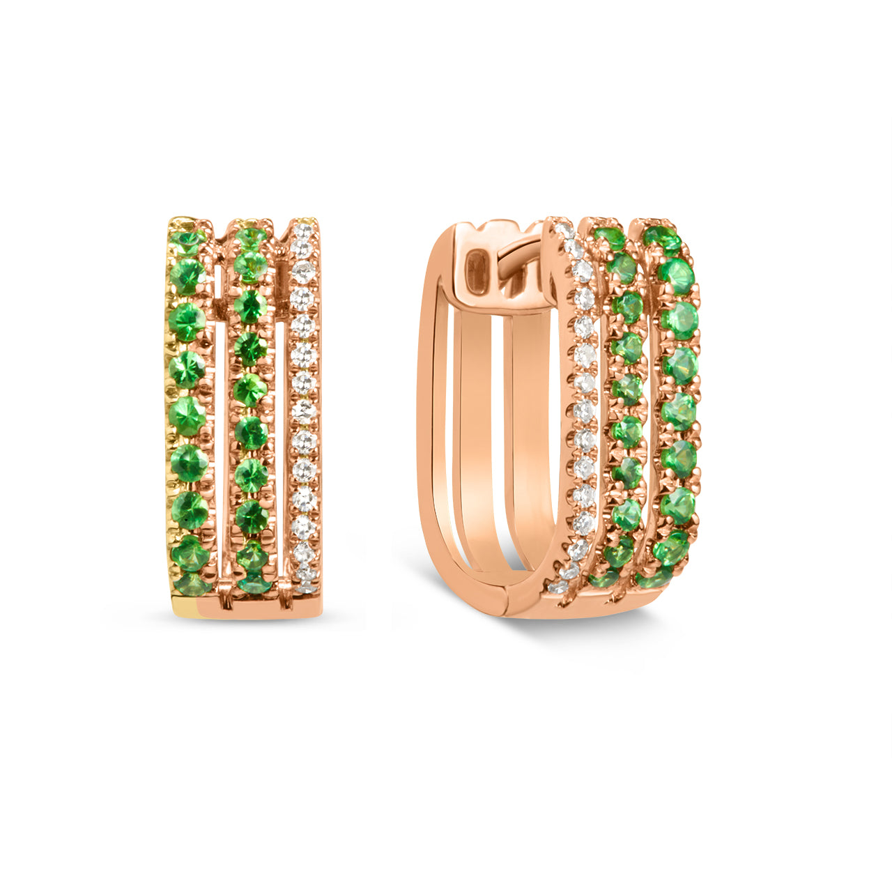 Tsavorite & Diamond 3 Bar Huggie Earring