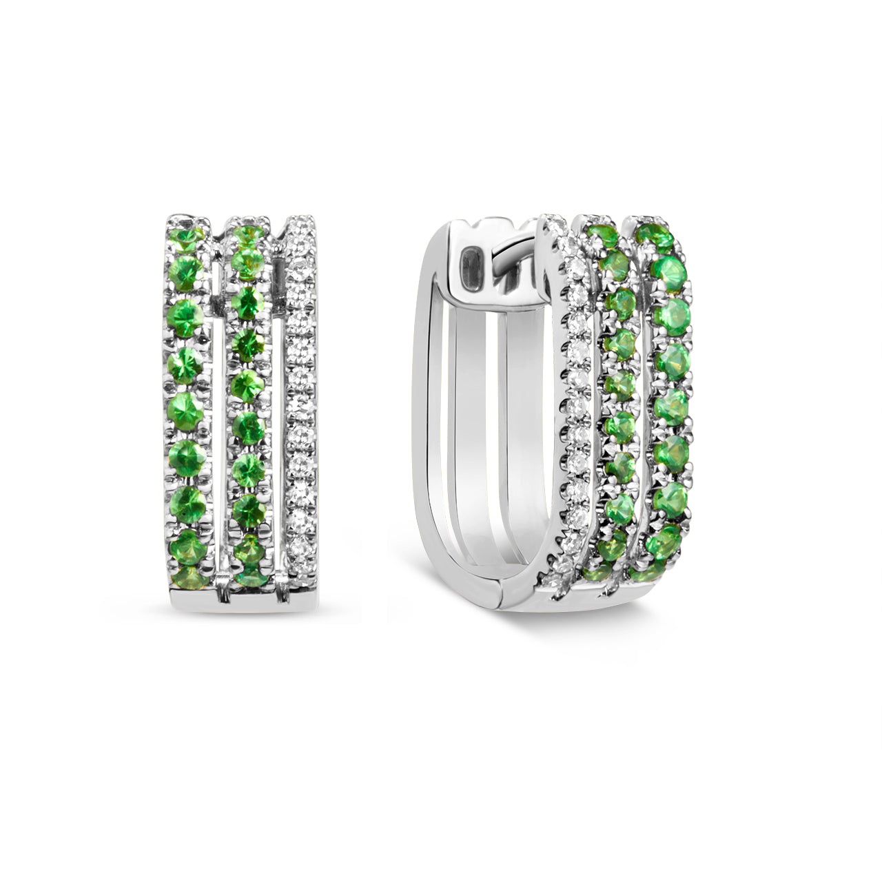 Tsavorite & Diamond 3 Bar Huggie Earring