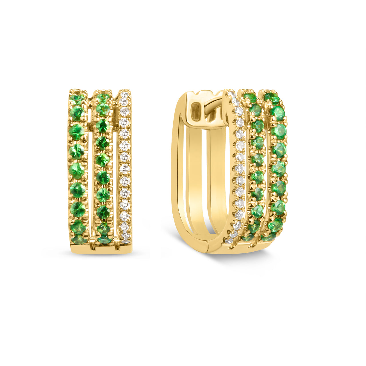 Tsavorite & Diamond 3 Bar Huggie Earring