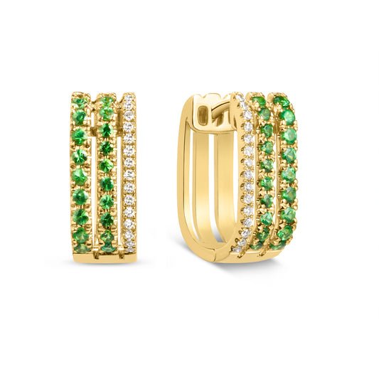 Tsavorite & Diamond 3 Bar Huggie Earring
