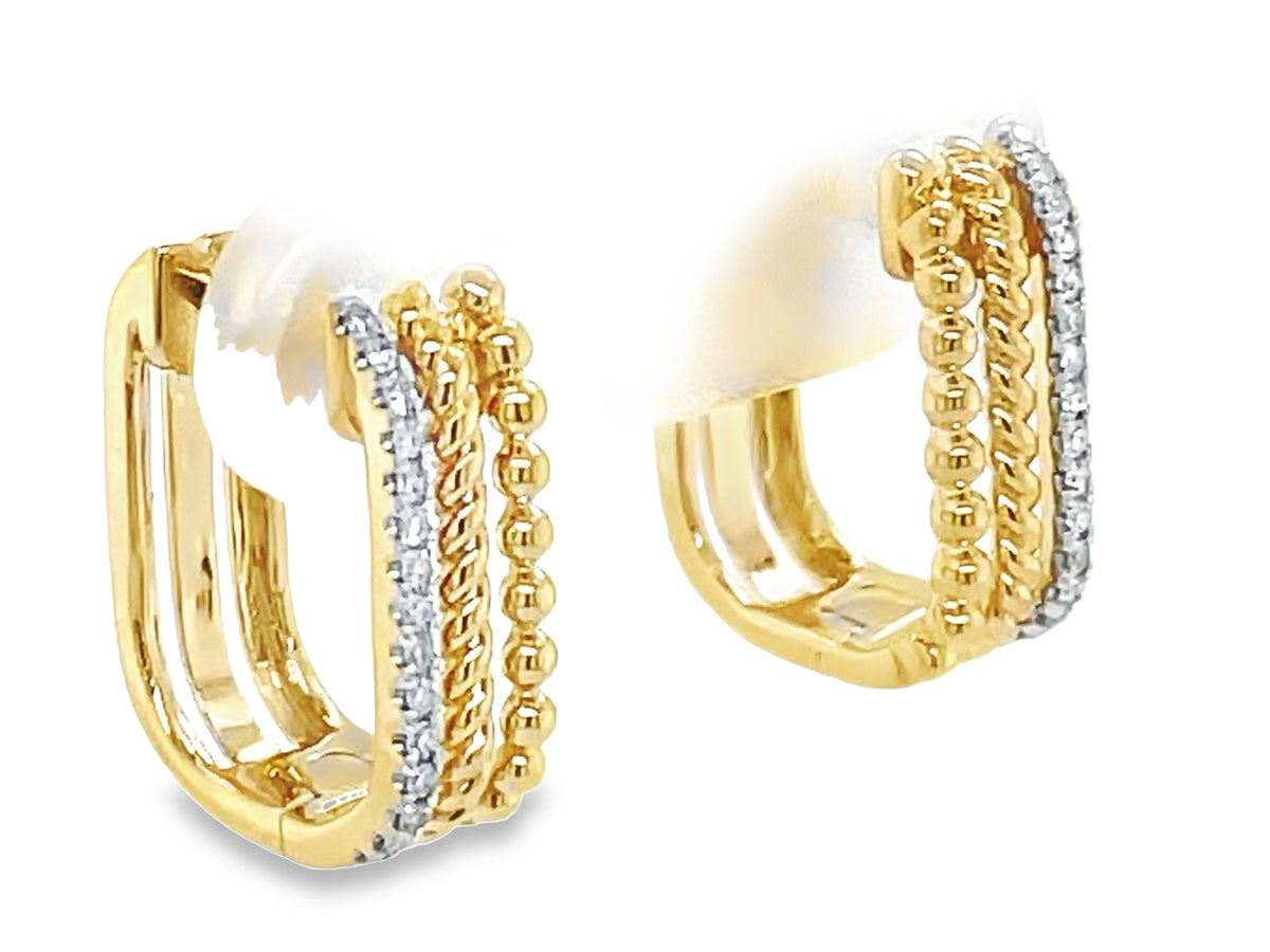 DIAMOND 3 ROW BEADED & BRAIDED HOOP EARRING, 14X11MM