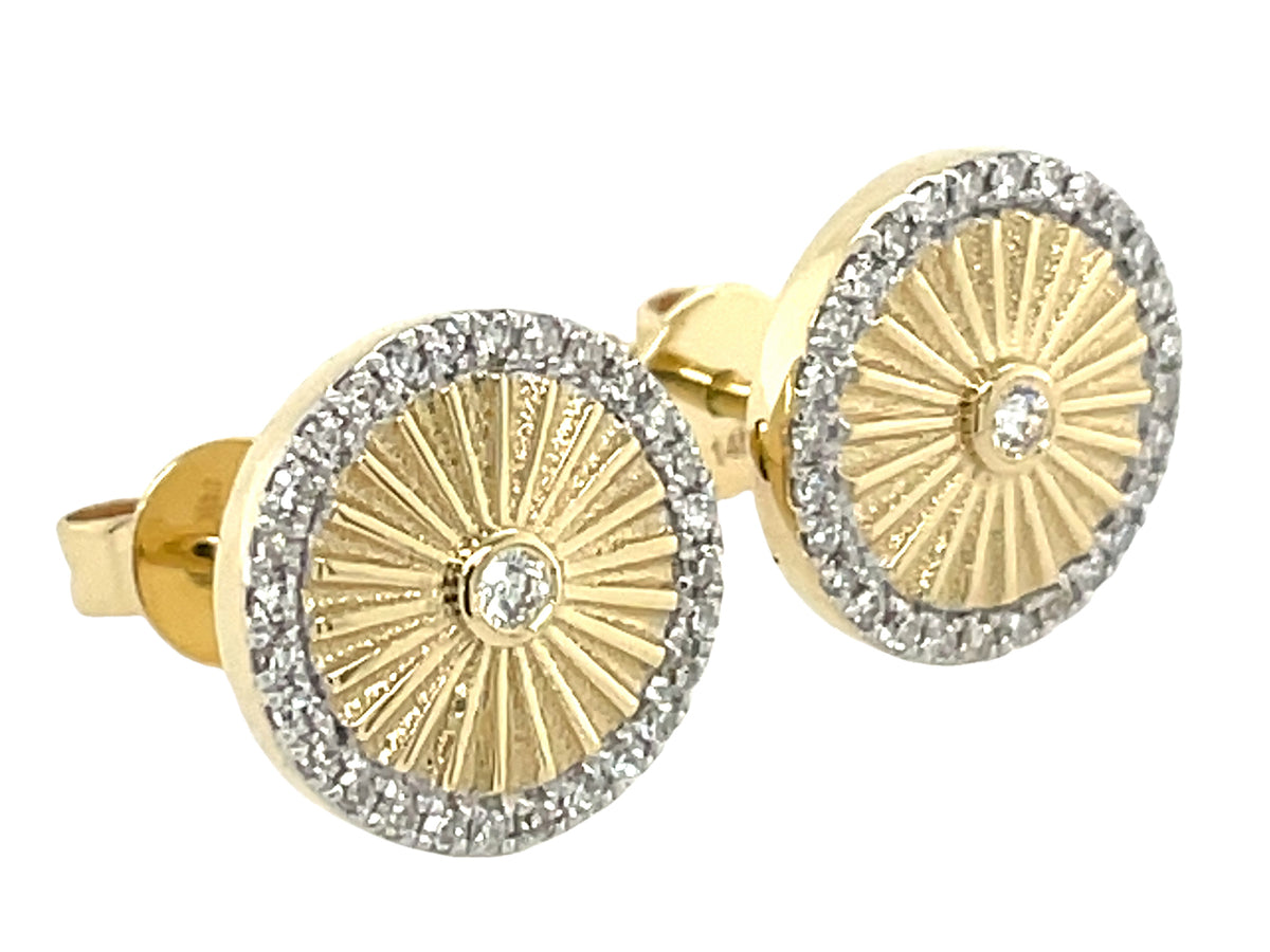 DIAMOND PLEATED DISC STUD EARRING, 10MM