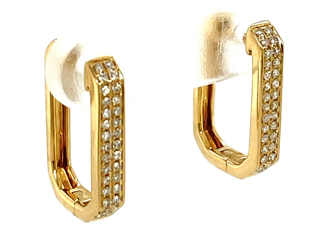 DIAMOND 2 ROW RECTANGLE HOOP EARRING, 16X10MM