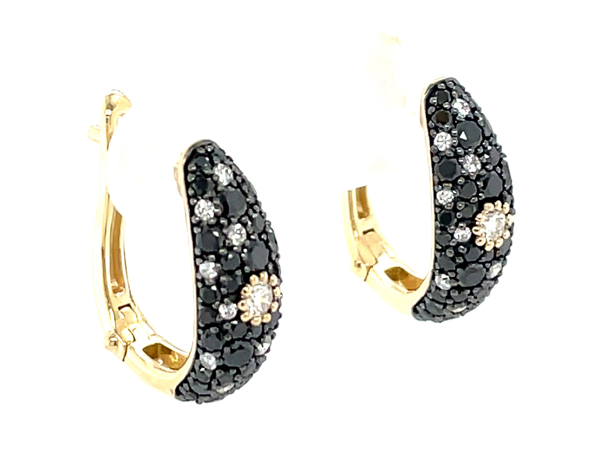 BLACK & WHITE DIAMOND PAVE HOOP EARRING, 15X13MM