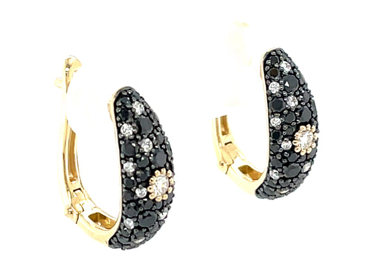 BLACK & WHITE DIAMOND PAVE HOOP EARRING, 15X13MM