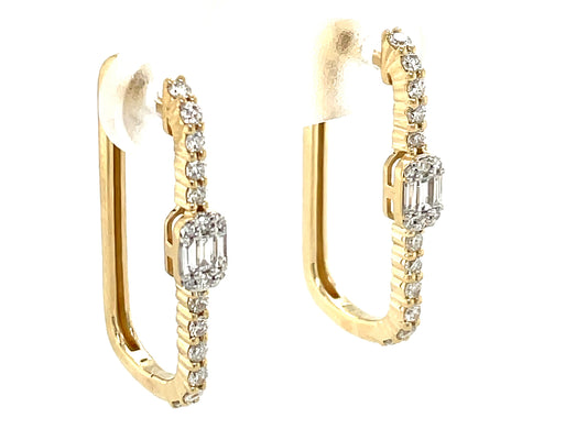 DIAMOND BAGUETTE CLUSTER RECTANGLE HOOP EARRING, 24X12MM