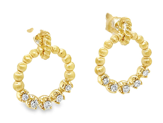 DIAMOND BEADED CIRCLE EARRING, 13MM, SATIN FINISH