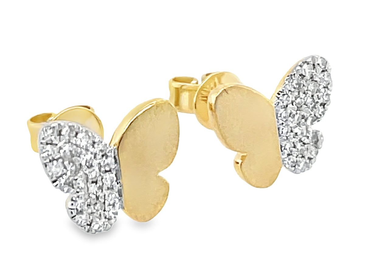 DIAMOND BUTTERFLY HALF & HALF STUD EARRING, SATIN FINISH