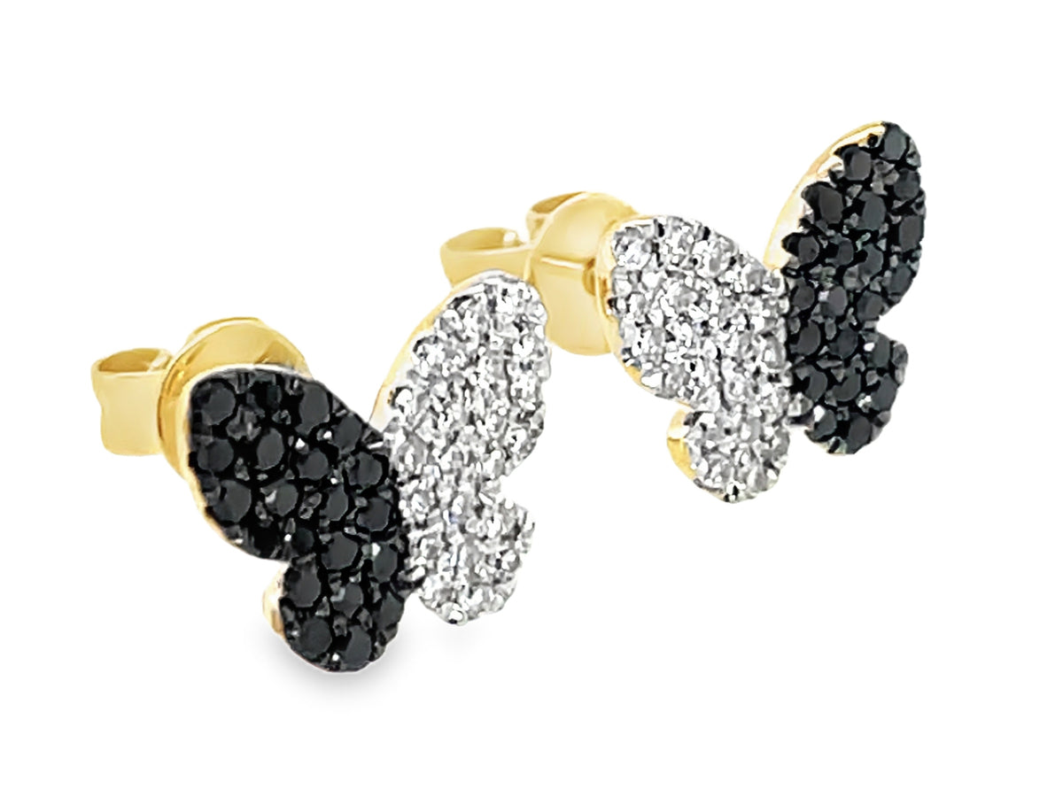 BLACK & WHITE DIAMOND BUTTERFLY HALF & HALF STUD EARRING