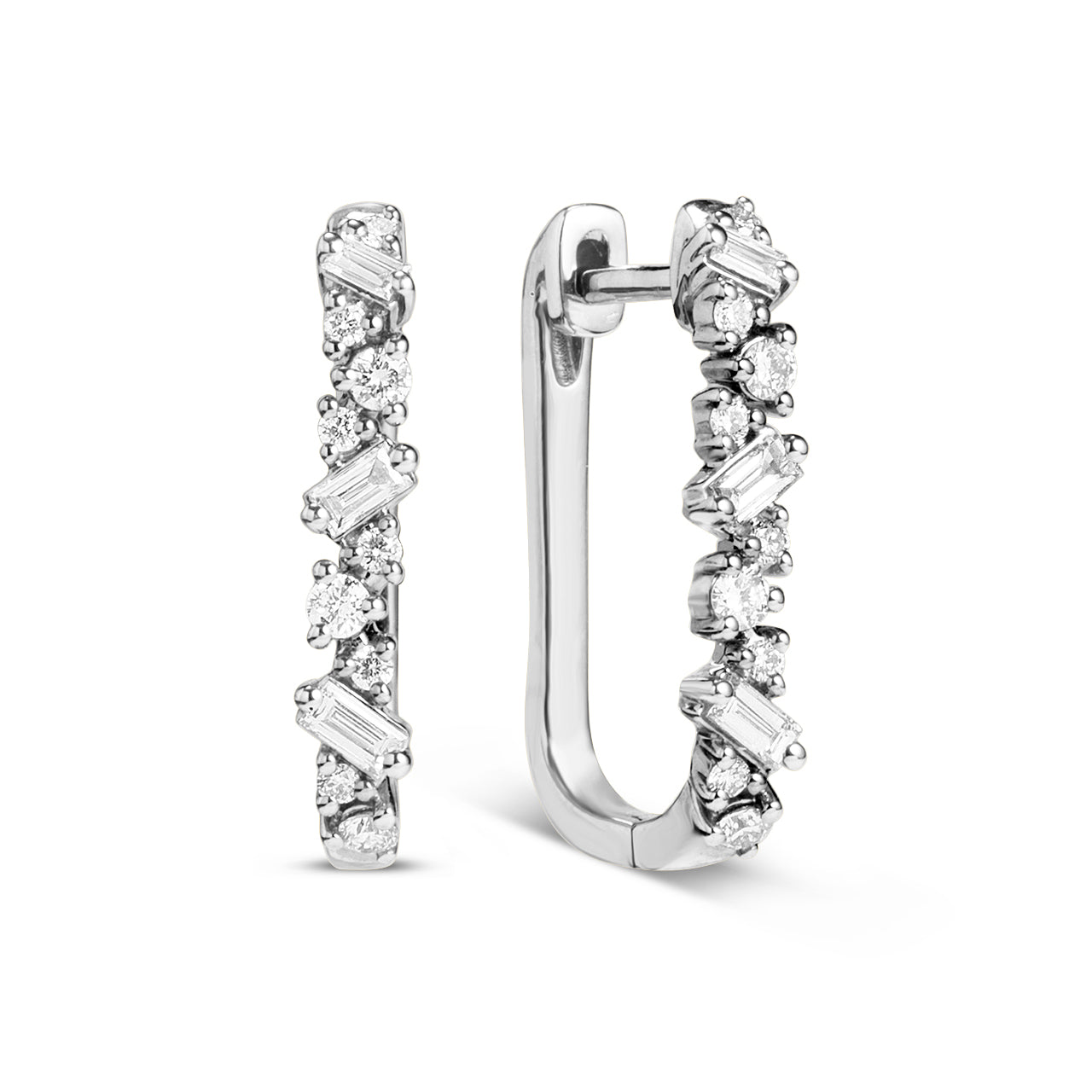 Diamond Cluster Rectangle Hoop Earring