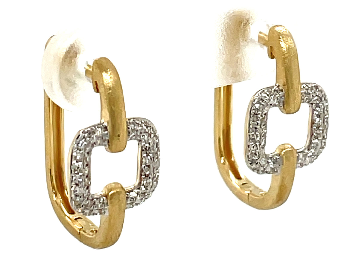 DIAMOND SQUARE LINK HOOP EARRING, 18X13MM, SATIN FINISH