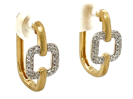 DIAMOND SQUARE LINK HOOP EARRING, 18X13MM, SATIN FINISH